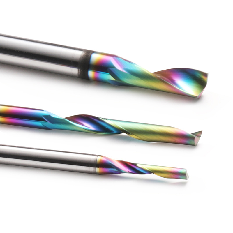 3.175-12mmDLC seven-color coated tungsten steel single-edge aluminum milling cutter, aluminum plate, aluminum alloy CNC cutting tool details Picture