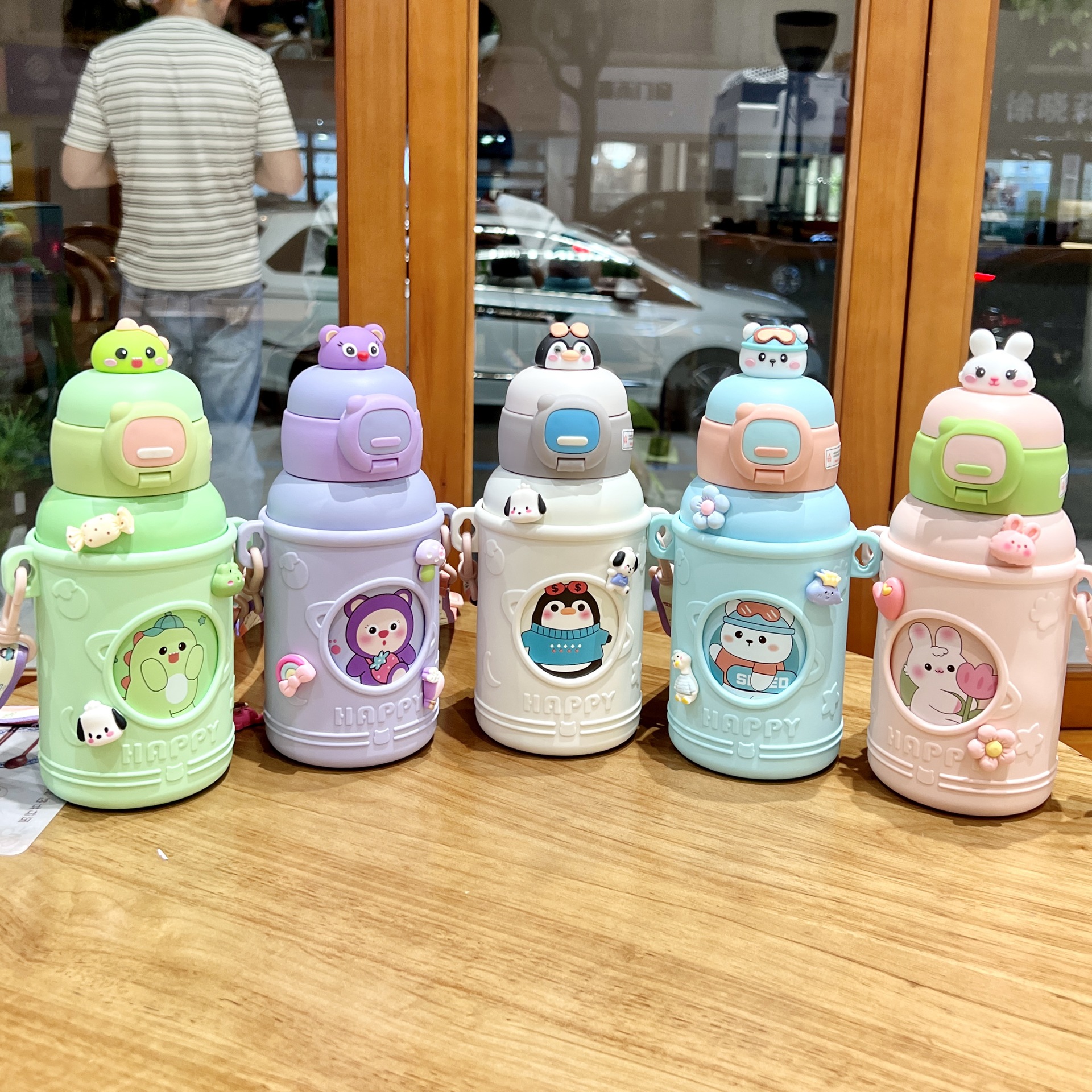 New children's water cup, stainless steel portable slanted straw cup, cute girls, large-capacity insulated cup for kindergartens details Picture