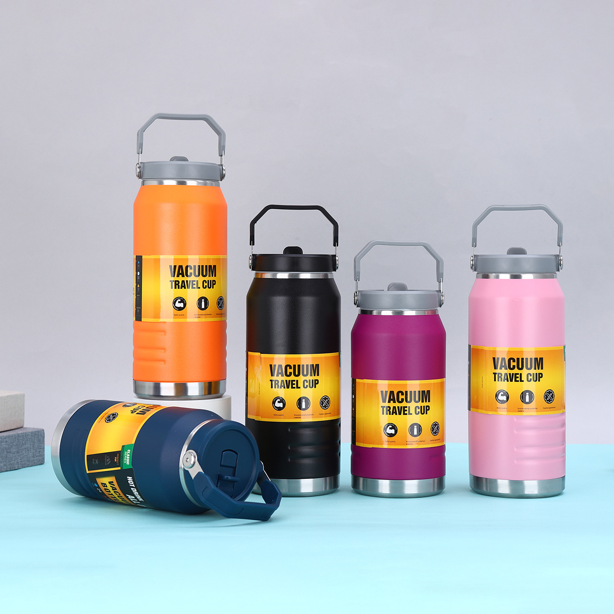 New cross-border stainless steel insulated cup, large ice bucket, outdoor portable sports water bottle, large-capacity straw travel water bottle Specification drawing
