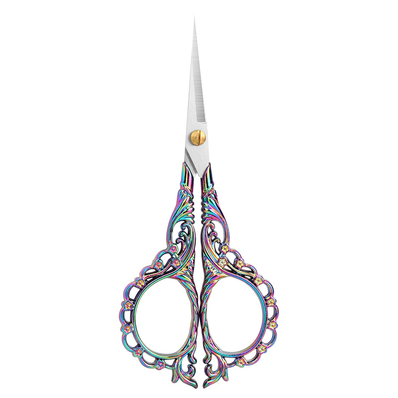 Peach blossom retro pointed small scissors, stainless steel household scissors, window decorations, woolen thread embroidery scissors, handcrafted student office scissors Item Picture