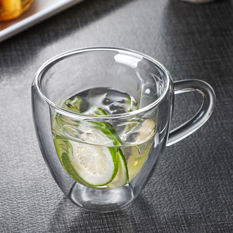 Wholesale heart-shaped glass cups, high-temperature resistant coffee cups, creative household double-layer glass heart-shaped tea cups with high appearance standards details Picture