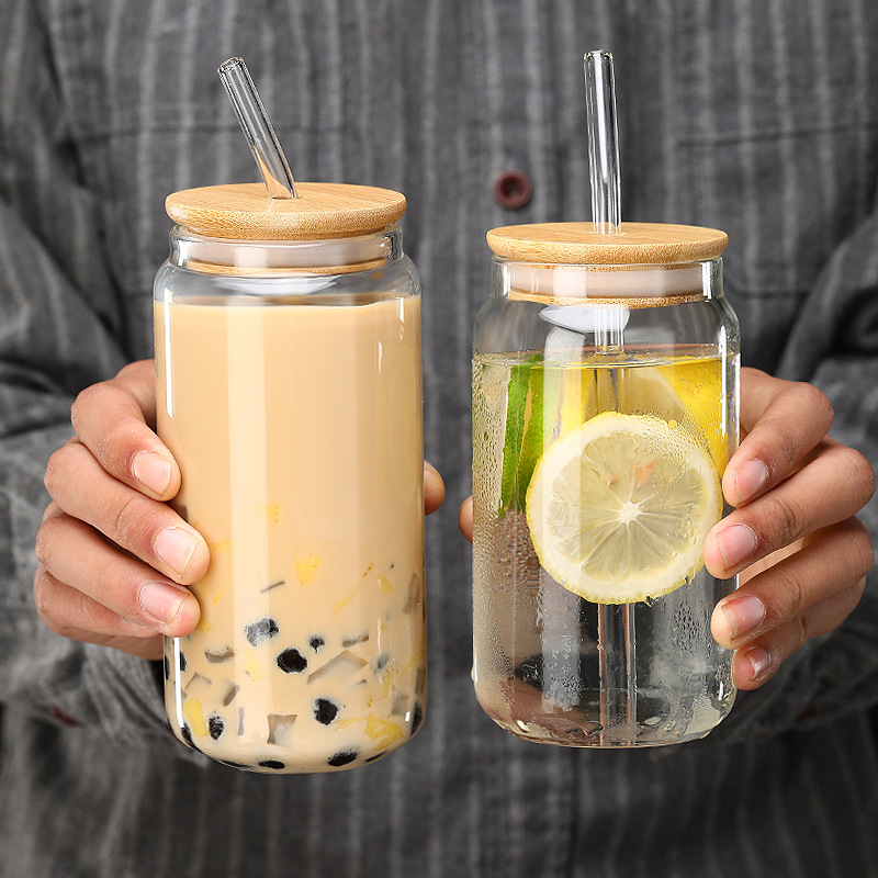 Creative high-temperature resistant lid straw cup, high borosilicate heat-resistant glass cup, high appearance level milk tea, coffee and cola cup details Picture