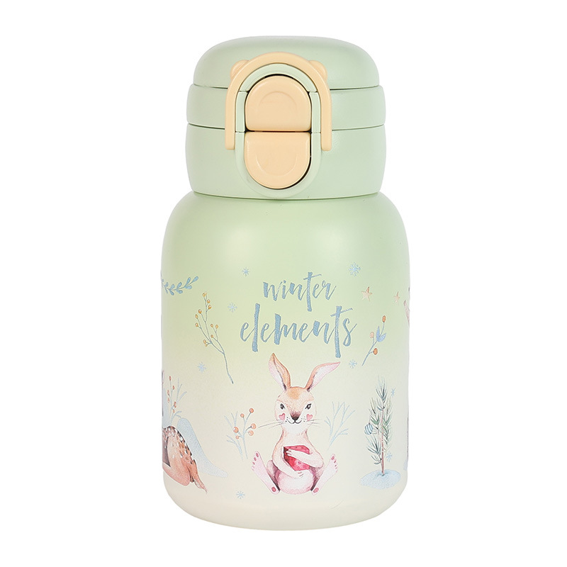 Mini children's insulated water cup, light luxury and high-end straw cup, sports outdoor anti-drop double-lid double-drinking cartoon cup Item Picture