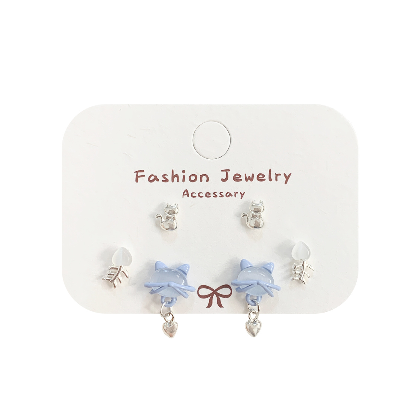 Korean-style light luxury exquisite cat's eye stone, blue cat ear studs, women's silver needle, niche design sense, small fish summer earrings Item Picture