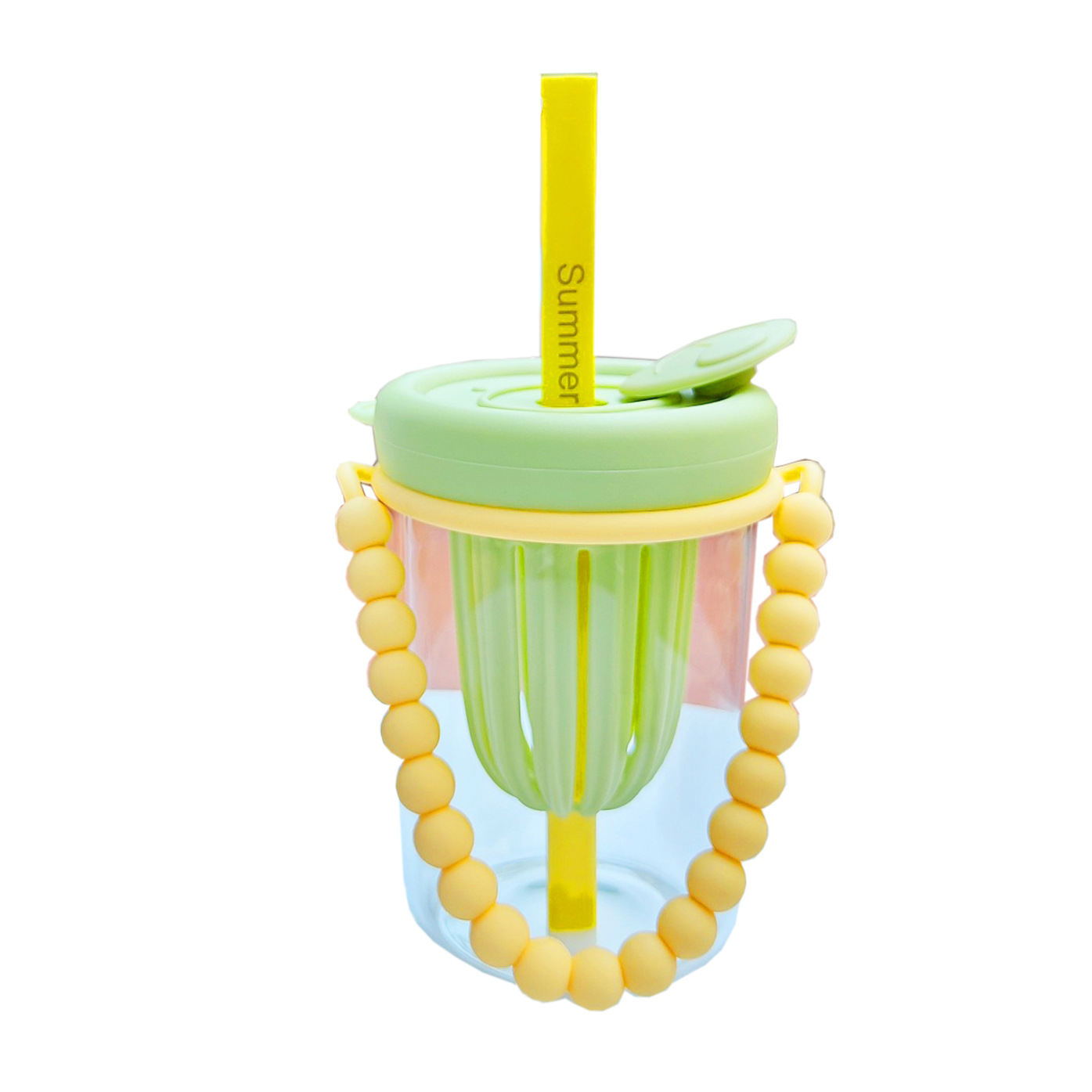 Simple girls' glass cup with tea strainer, summer tea-making straw cup, ins-style student pearl bracelet, office cup Item Picture