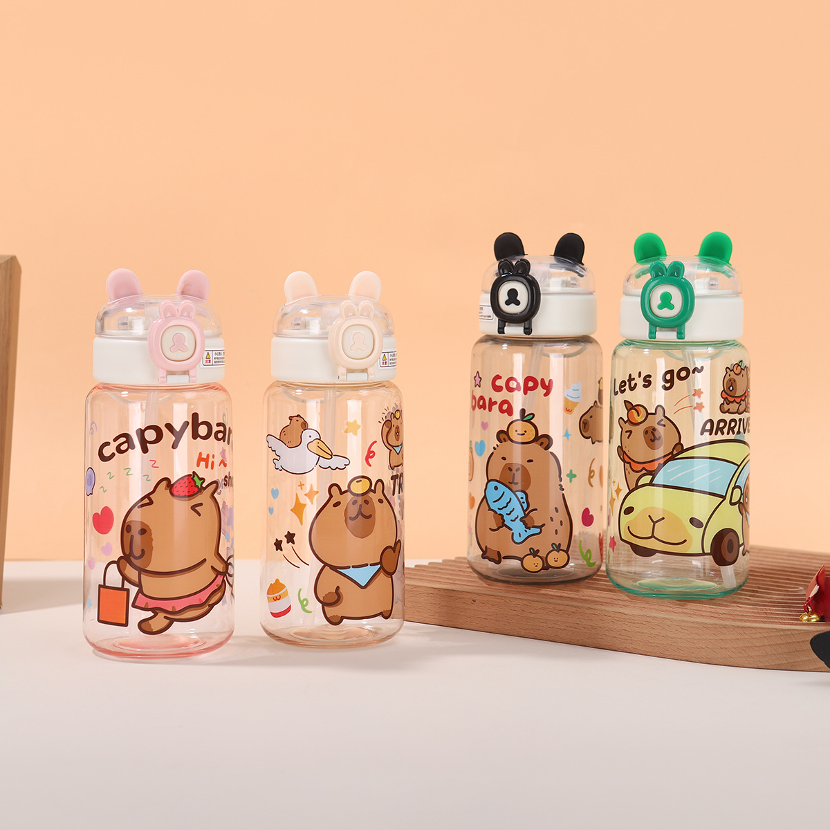 Wholesale of new Kapipala plastic cups, large-capacity cartoon straw cups, children's outdoor portable sports water bottles Specification drawing