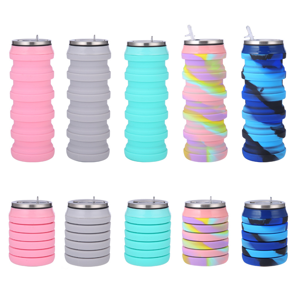 New Amazon silicone folding cup, creative stretchable can water bottle, camouflage folding sports water bottle Specification drawing