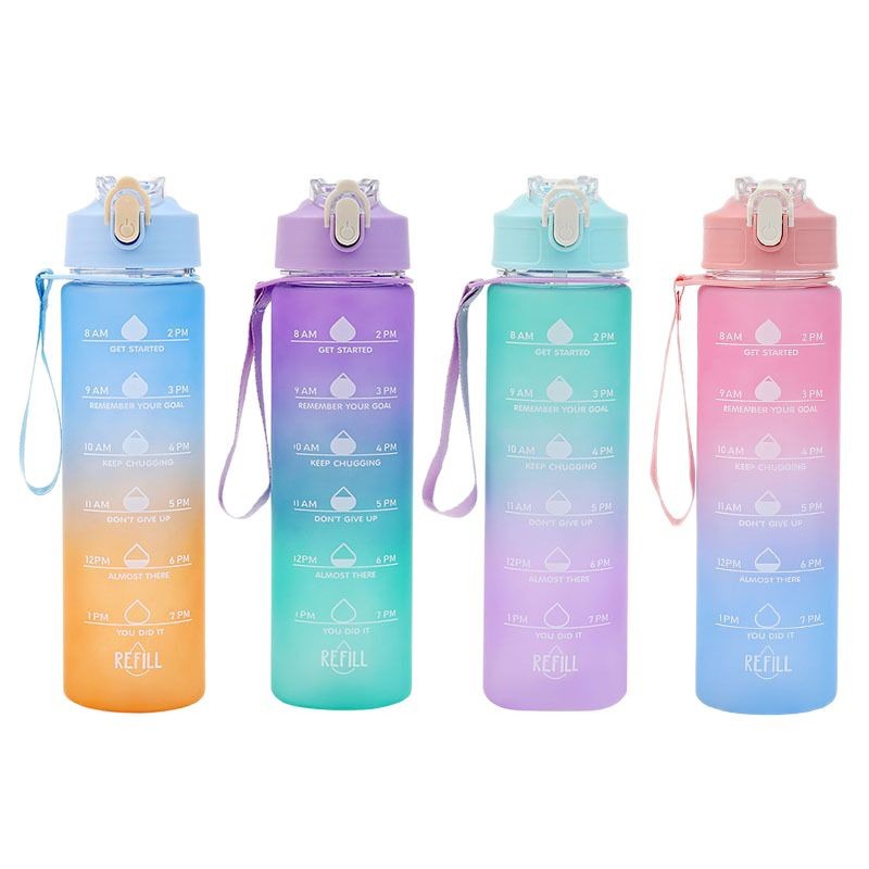 Summer large-capacity water cups, outdoor sports cups, gradient color straw cups, portable plastic cups, leak-proof and shock-resistant water bottles Item Picture