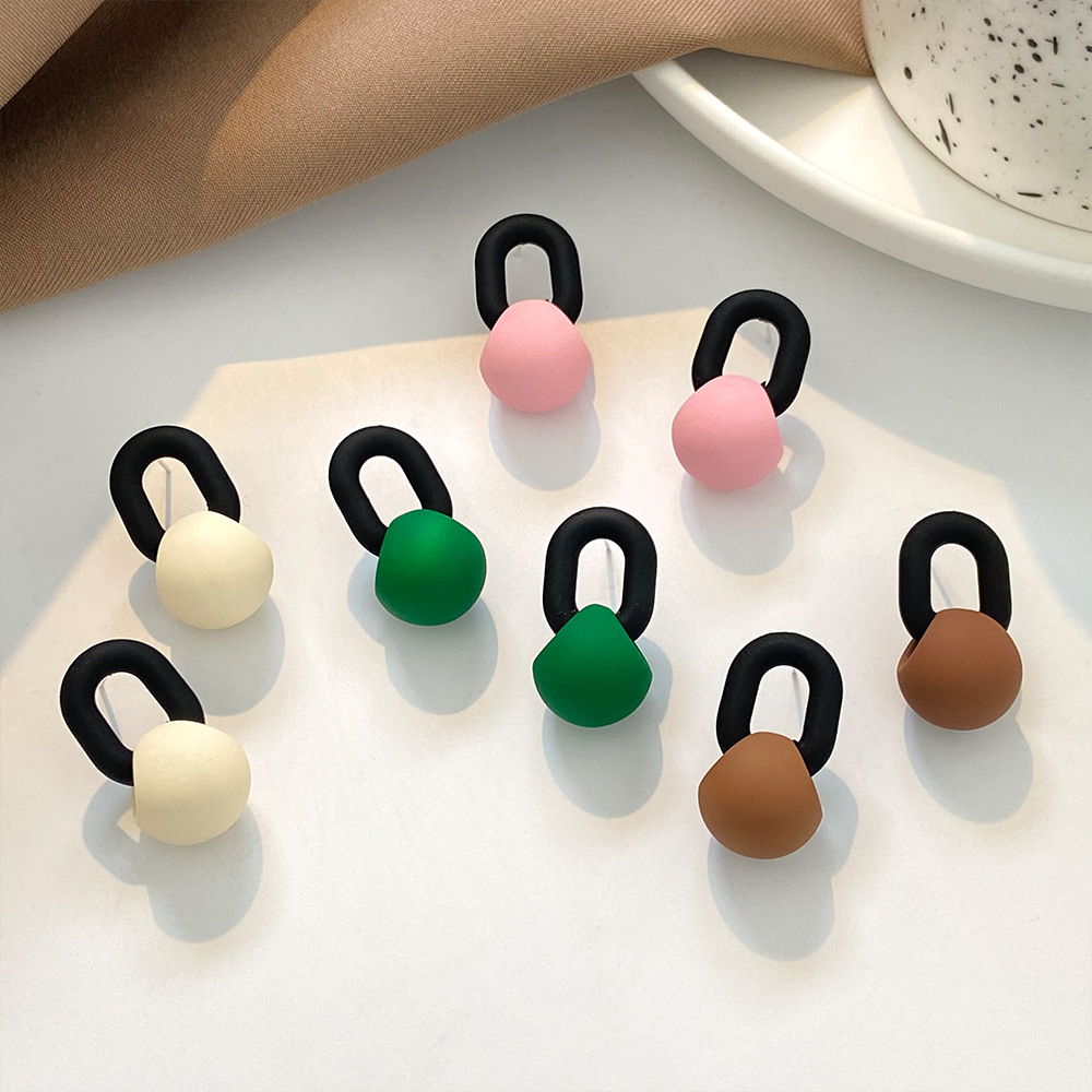 European and American ins milk tea color-blocking earrings, Japanese and Korean fashionable colorful milk candy round beads irregular ear studs, personalized earrings trend full figure