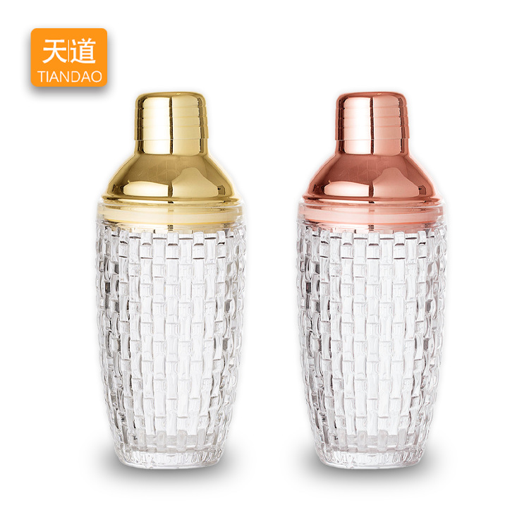 New ice flower glass cup with 304 stainless steel lid, cocktail mixer, cocktail mixing set, cocktail mixing tools, Shaker full figure