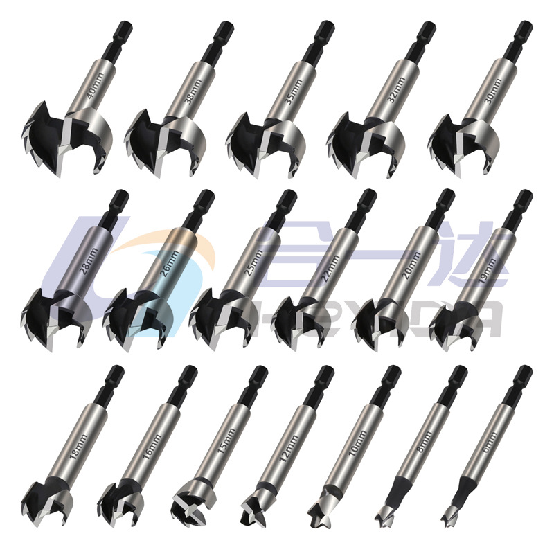 6.35mm small hexagonal handle woodworking hole opener, multi-tooth flat wing drill, woodworking drill bit, for opening holes in doors, Windows, cabinets and hinges full figure