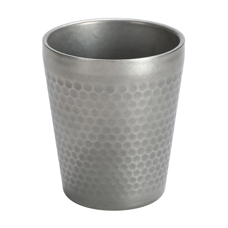 Retro stainless steel diamond-patterned cups, water cups, tea cups, juice cups, beer mugs, aged snowflake grey, portable for outdoor use Item Picture