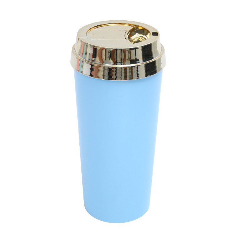 Cross-border manufacturer direct supply of household solid-color simple coffee cups, electroplated LIDS, double-layer plastic cups, portable drinking cups Item Picture