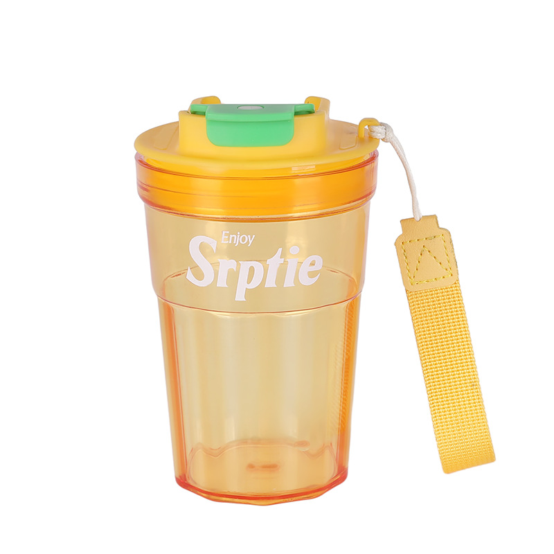Simple and fashionable plastic water cups, direct drinking handle coffee cups, outdoor sports water bottles, water cups for boys, girls, students and children Item Picture