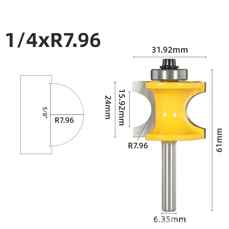 1/4 handle bearing semi-circular knife, 12 handles woodworking milling cutters, five ball milling cutters, and 8 handles of wooden stick trimming and engraving machine undefined