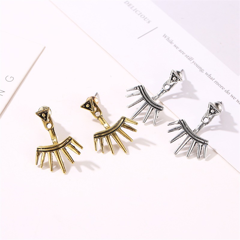 New punk-style pointed cone retro stud earrings, women's rear-hanging triangular earrings, wholesale from the manufacturer details Picture