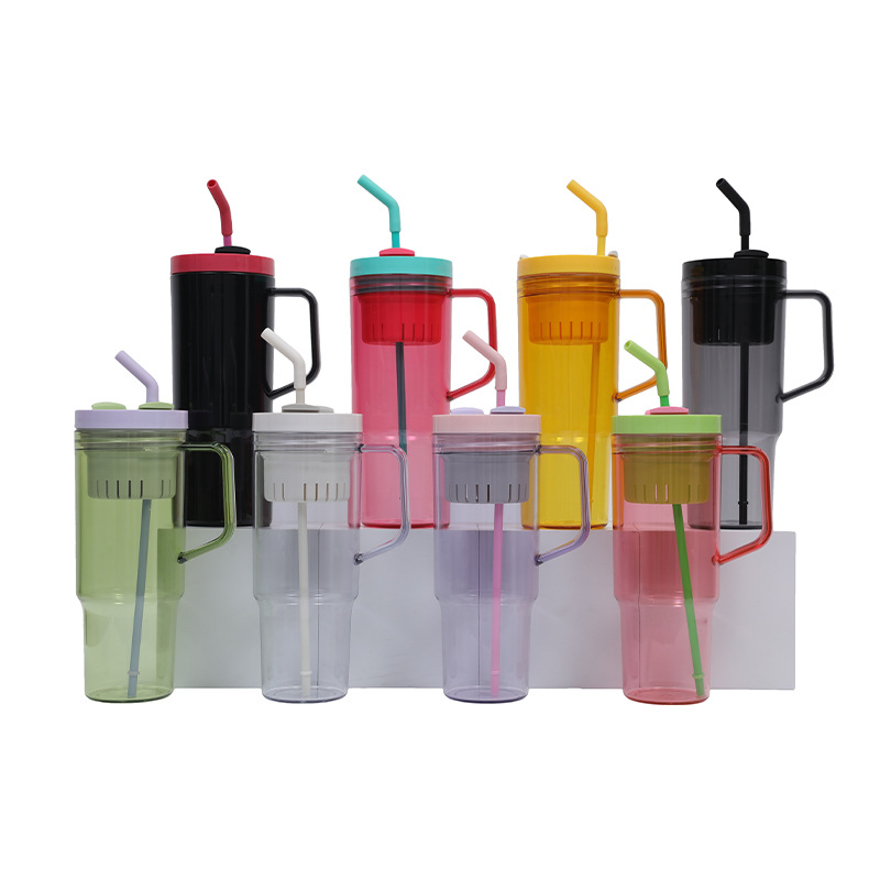 2025 Cross-border New 40oz handle car cup Beer mug, large-capacity portable with straw plastic handle cup full figure