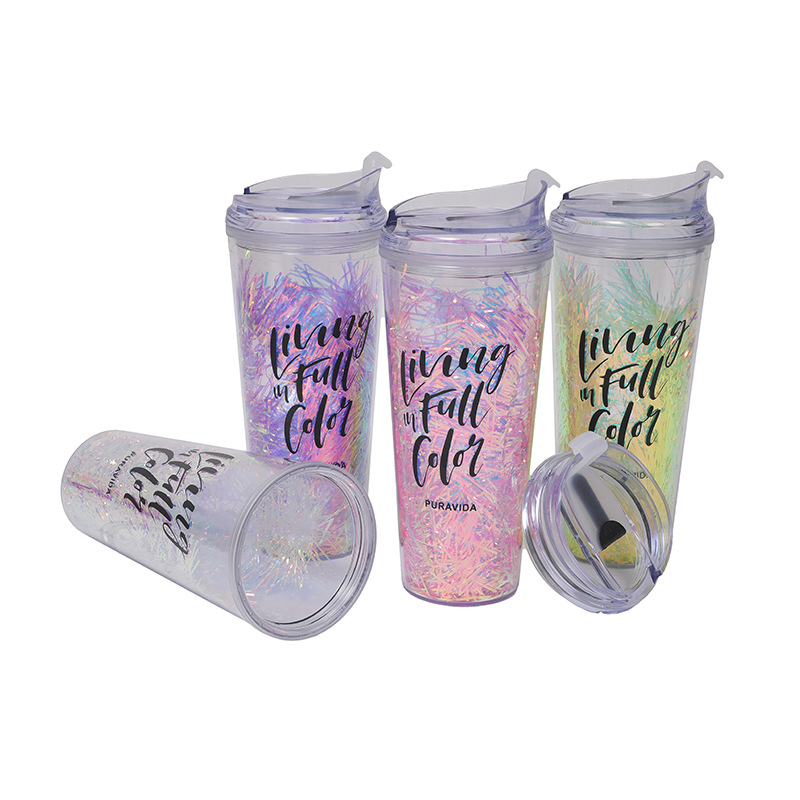 New product direct supply from the manufacturer: Fresh and cute cartoon portable cups, plastic double-layer straw water cups, small gifts, and can be added with logo cups Specification drawing