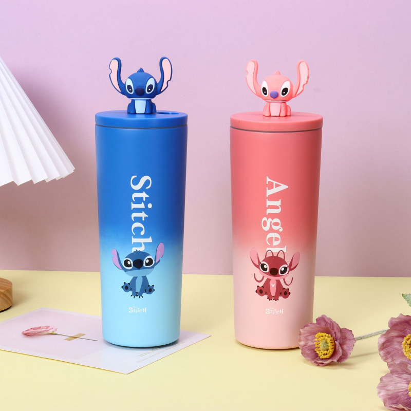 Foreign trade Stitch co-branded cartoon large-capacity simple insulated cup, high appearance level coffee cup, portable car straw cup details Picture