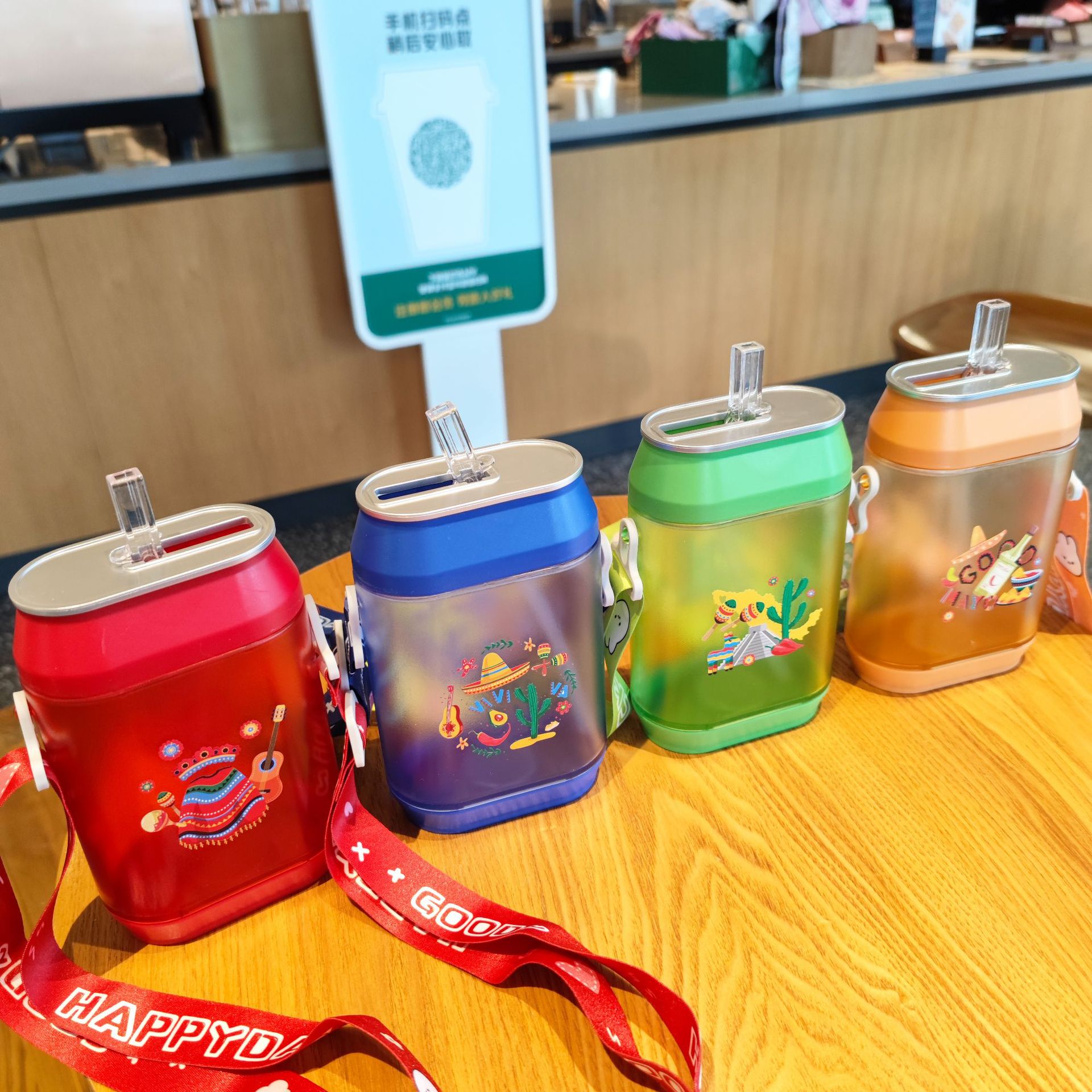 Creative flat pot, South American export Amazon beverage cup, portable outdoor student and children's backpack straw gift cup details Picture