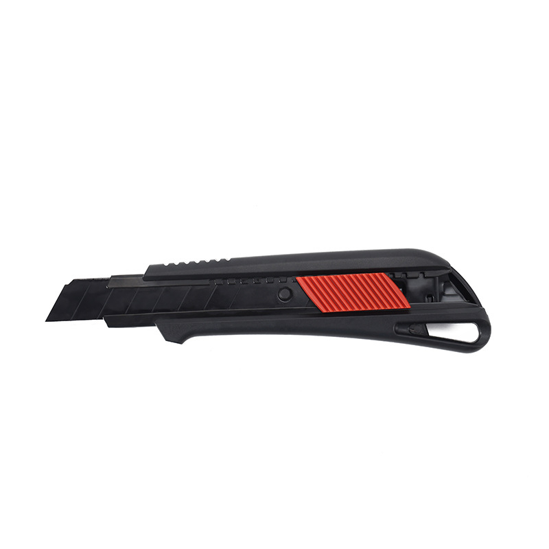 Wholesale 18mm black-edge paper cutting utility knives for office and study paper cutting, with clamping blades and push-pull type utility knives Item Picture
