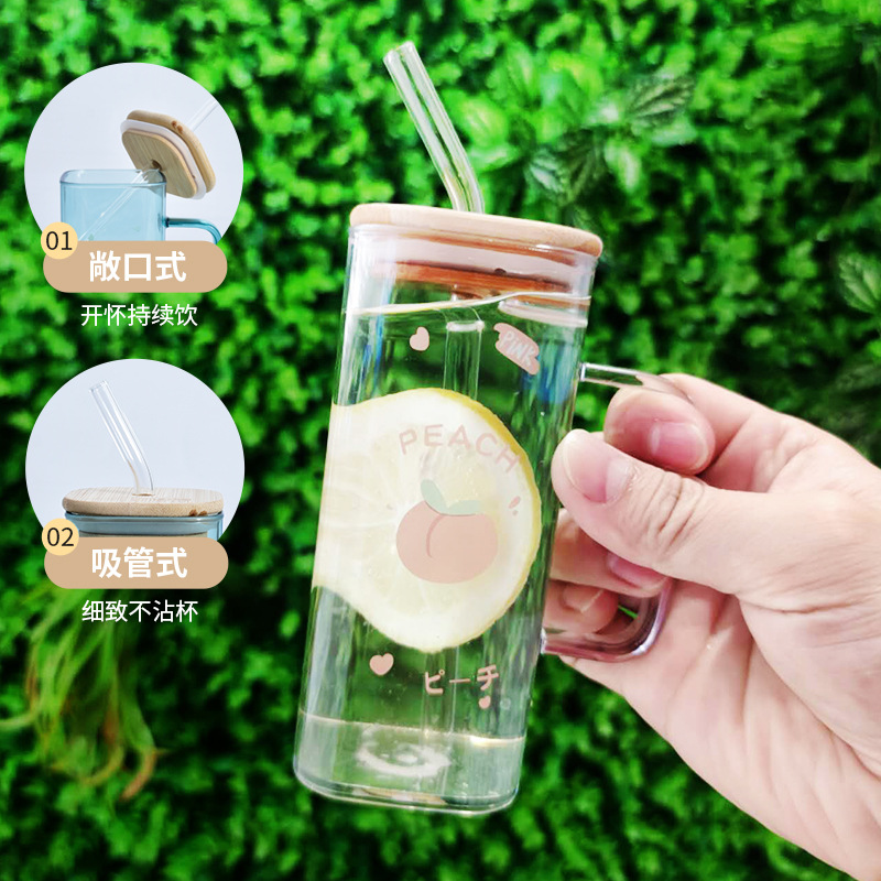 New InS-style fashionable straw cup, high appearance level, girls' office tea cup, heat-resistant and shock-resistant plastic water cup Specification drawing