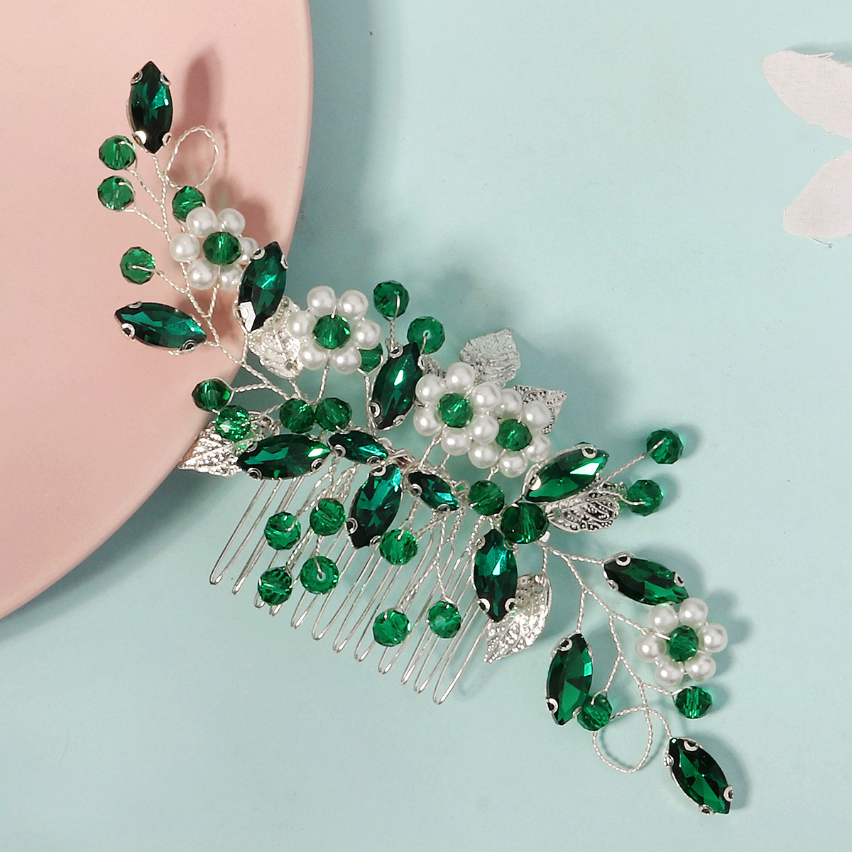 New water diamond pearl hair comb, Chinese Xiuhe ancient-style hair accessory, beautiful crystal flower arrangement comb, handcrafted bride's headwear full figure
