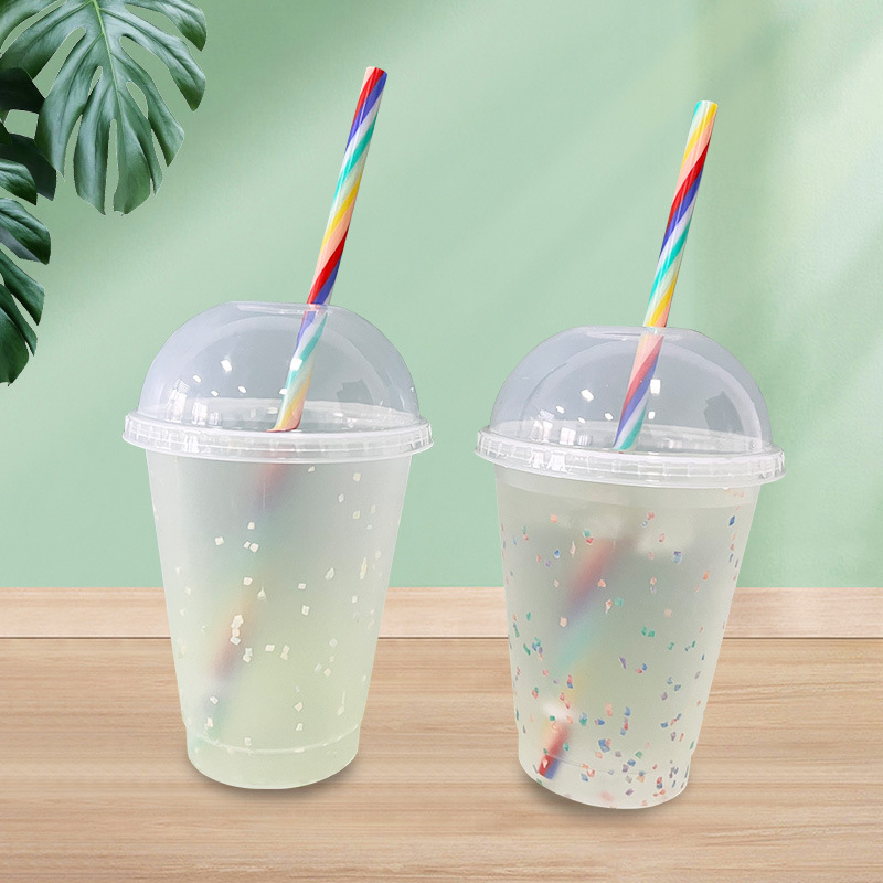 【 Customized Processing 】16oz new arched lid rainbow Straw Cup, best-selling drinking water straw cup, adult transparent 500ml details Picture