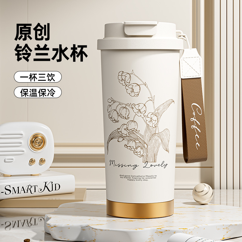 Wholesale of dual-drink ceramic inner liner insulated cups for children, 2024 new high appearance level stainless steel coffee cups and car water cups full figure