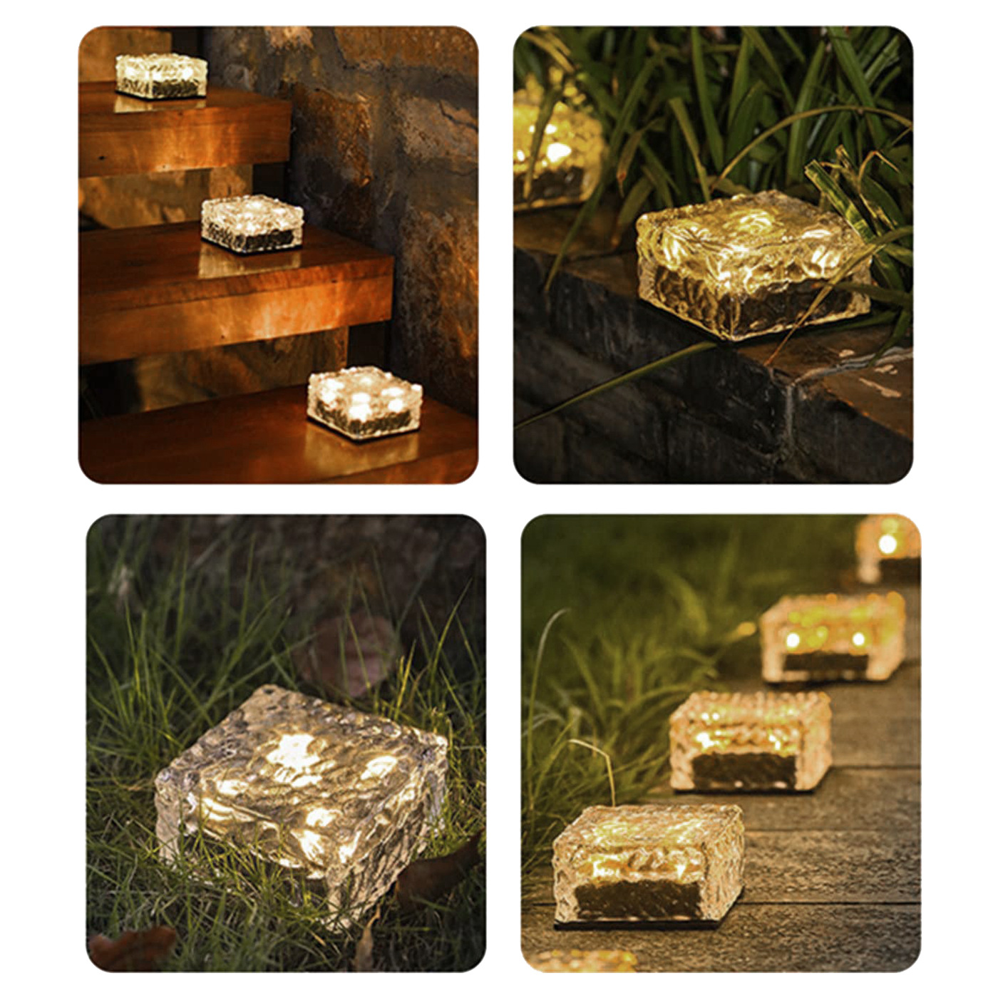 Solar garden lights, villa garden atmosphere night lights, decorative landscape lawn ice brick lights, glass square ground buried lights details Picture