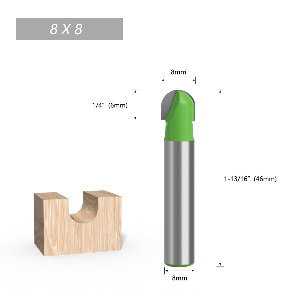 8 round-bottom woodworking milling cutters, round-head cutters, R-corner semi-circular lace ball cutters, engraving machine cutter heads for slotting undefined