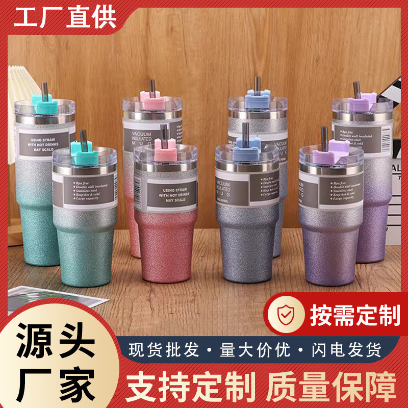 Cross-border diamond paint 20oz and 30oz car cups, stainless steel cold and heat preservation cups, straw water cups, car coffee cups details Picture