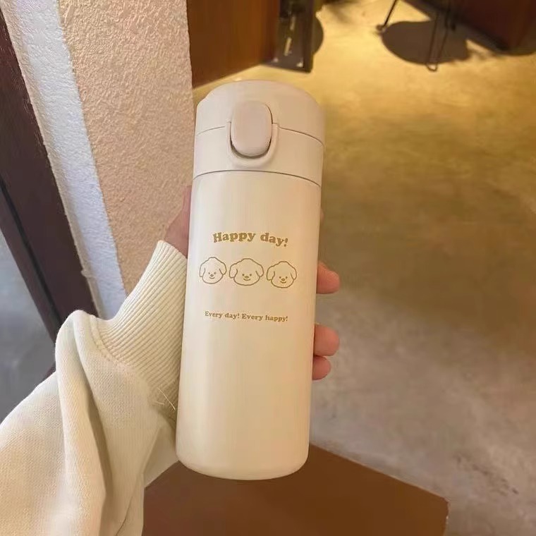 Original Korean version of simple and cute three little dogs stainless steel insulated cup, portable water cup for students to go to school, warm cup full figure
