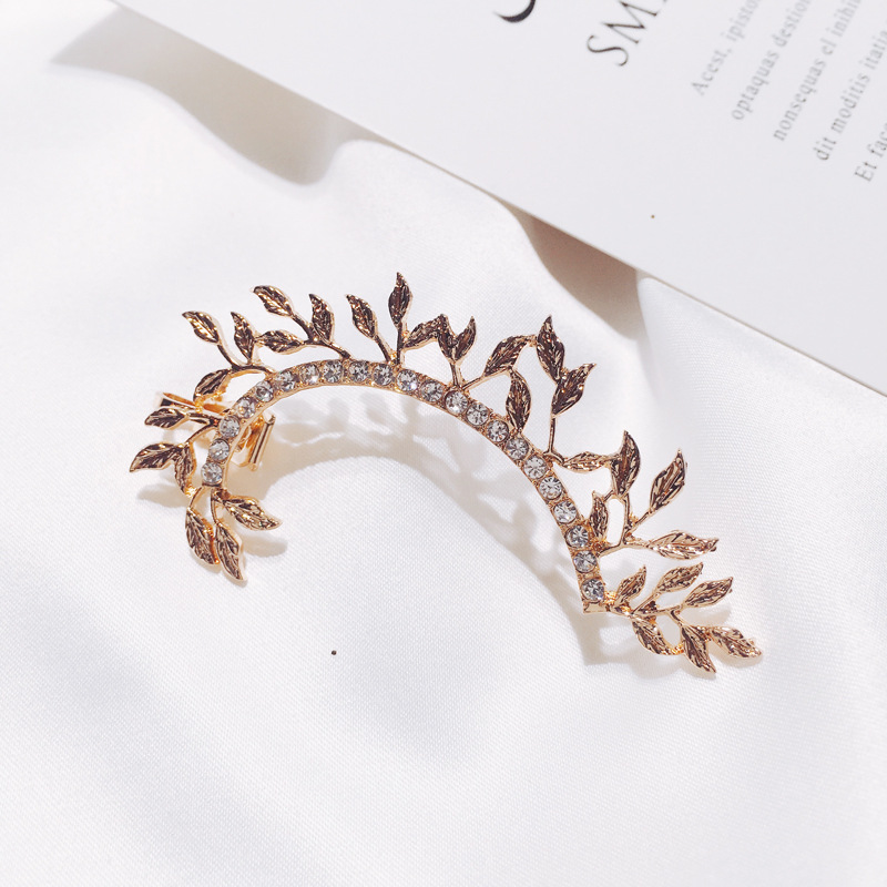 Cross-border new earrings: Elegant leaf diamond-encruted stud earrings, women's creative single, bold and exaggerated ear hooks and ear clips Application Scenario