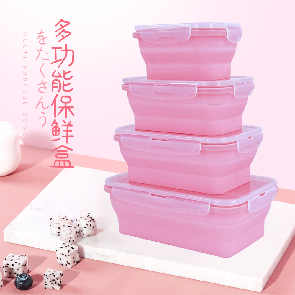 Silicone foldable lunch box, microwave oven-safe rectangular lunch box, food storage, sealed and fresh-keeping box full figure