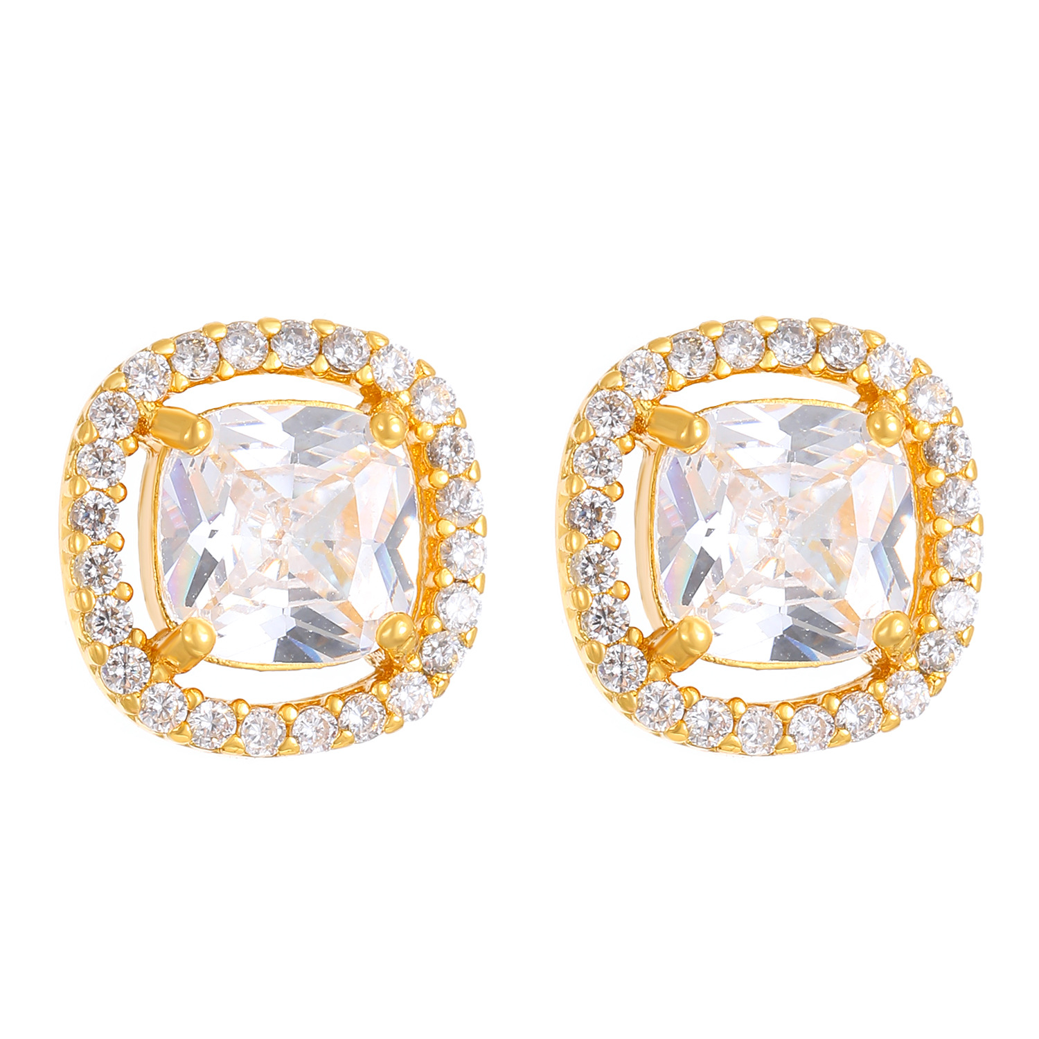 Cross-border earrings, high-end and elegant, simple geometric square stud earrings, fashionable earrings, light luxury, diamond-encrusted square sugar stud earrings for women Item Picture