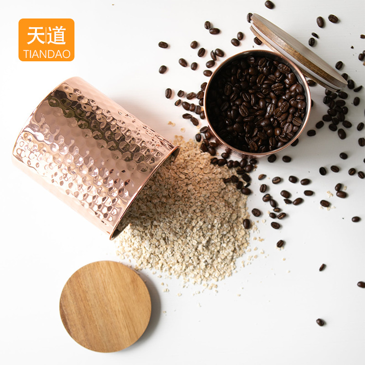 Cross-border stainless steel sealed cans, Nordic wooden lid storage cans for nuts, biscuits, grains, coffee and tea Specification drawing