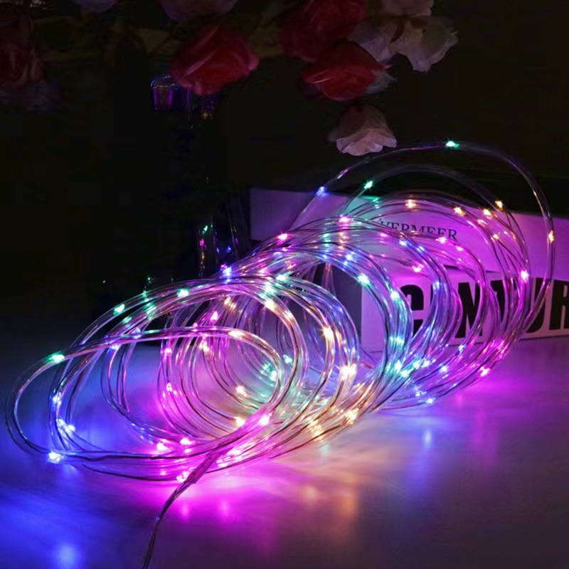 Cross-border wholesale of LED solar copper wire tube lights, outdoor waterproof Christmas tree lights, PVC rainbow tube decorative lights Application Scenario
