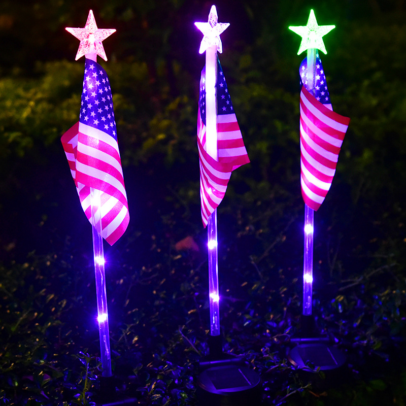Wholesale of cross-border solar flag ground-mounted lights, led park and courtyard decorative lights, outdoor waterproof American flag lights full figure