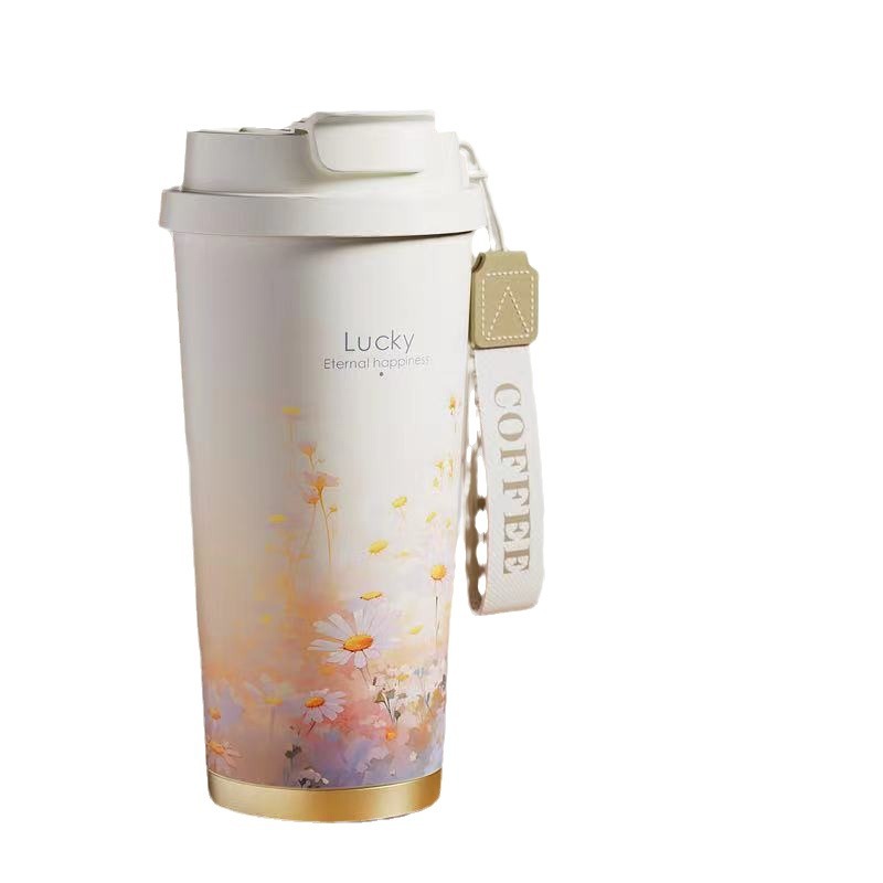 Trendy coffee cup, high appearance level for girls, 2024 new model insulated cup, dual drinking, car travel, large capacity water cup Item Picture