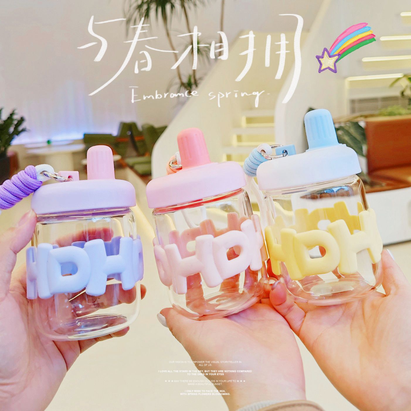 New style of girl's glass cup, high appearance level, student direct drinking cup, portable and creative, Instagram popular simple girls' cup details Picture