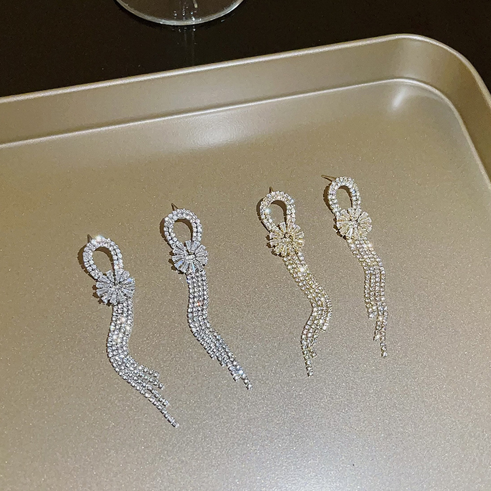 The new Korean version long tassel earrings exude a light luxury and high-end charm. The unique design of the earrings is versatile. It is a versatile stud accessory for women details Picture