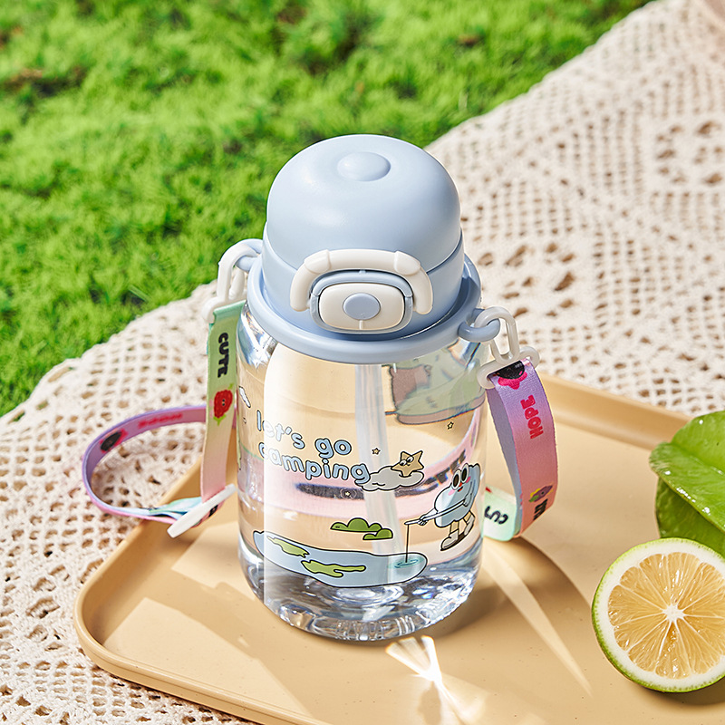 Fuxing Cartoon Children's water Cup, Cute student Straw Cup, portable plastic Cup for men and women in summer, anti-drop and portable cup details Picture