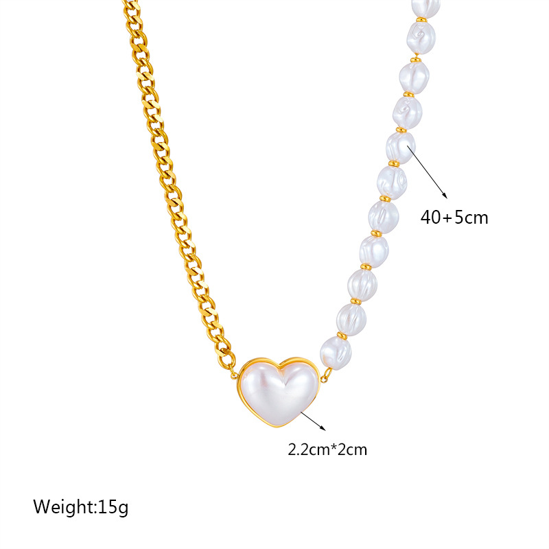 European and American cross-border beaded chain splicing pearl heart-shaped pearl titanium steel metal necklace, fashionable and niche punk necklace Application Scenario