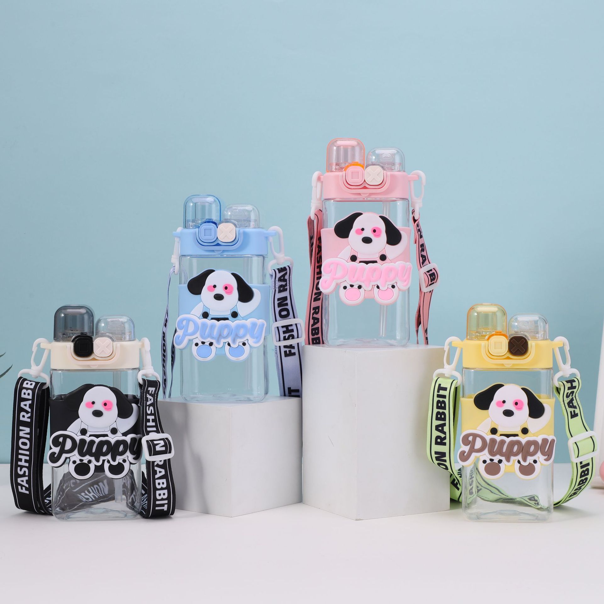 Summer new children's cartoon double-drinking cup, square water cup, high appearance level, portable anti-drop straw cup for boys and girls full figure