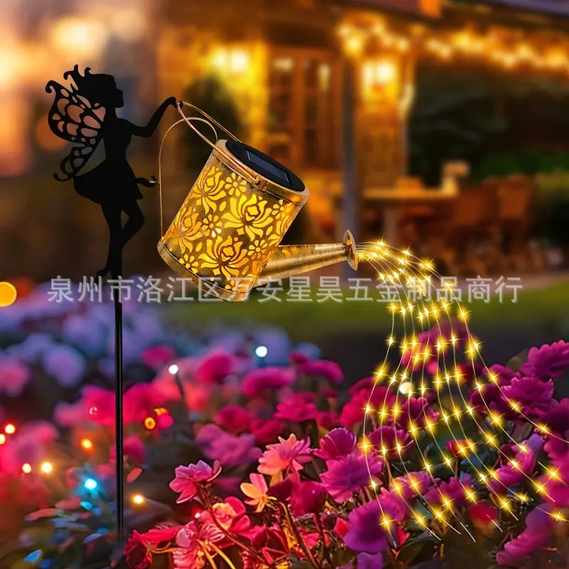 European-style retro garden balcony flower fairy ironwork ground plug, solar outdoor courtyard angel flower plug, sheep hook Specification drawing