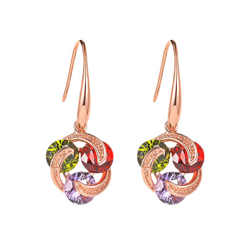 New best-selling earrings with a ladylike charm: slightly set zircon earrings and simple European and American colored diamond windmill earrings for women Item Picture