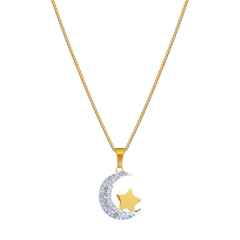 【 All-titanium Steel 】 Moon and star minimalist style, real gold necklace inside the furnace, female Instagram influencer collarbone chain Item Picture