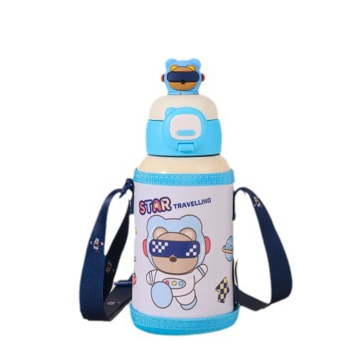 New 316 food-grade children's insulated cup, cartoon straw water cup, large-capacity shoulder strap, convenient kindergarten cup Item Picture