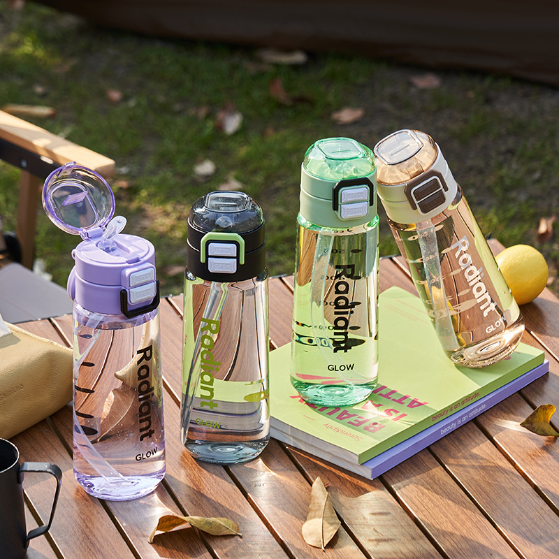 Fuxing Double drinking Cup Portable Outdoor summer plastic water bottle, high appearance level sports water bottle, spring lid men's and women's straw cups full figure